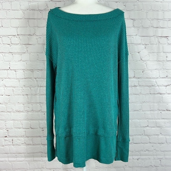 Free People We The Free North Shore Thermal Knit Tunic Top Turquoise XS - Picture 2 of 11